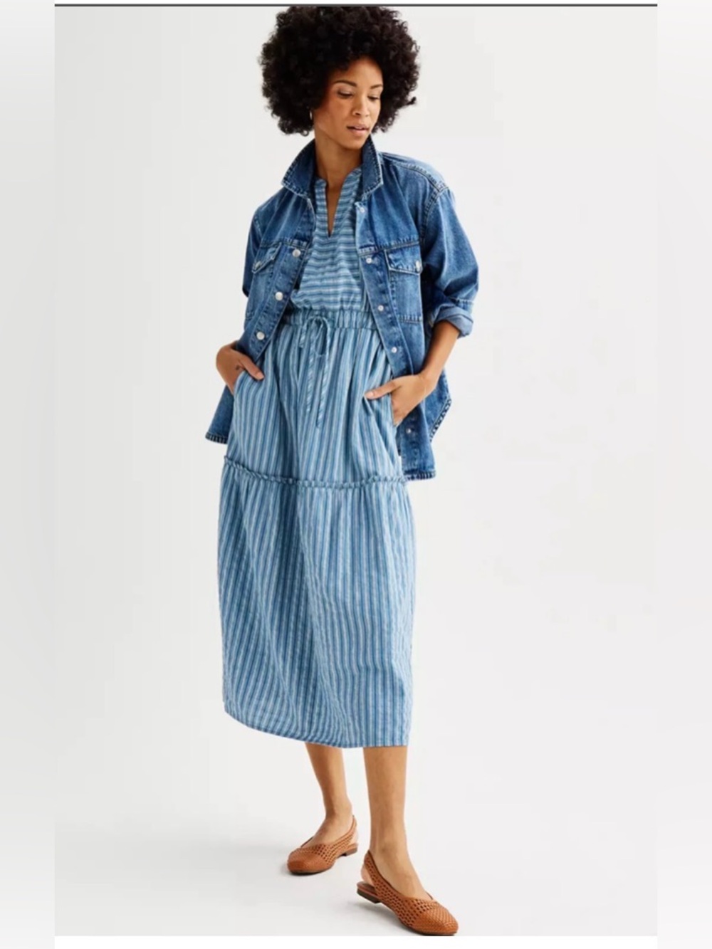 Women's Sonoma Goods For Life® Tiered Midi Dress in Blue NWT